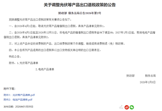 刚刚公告！财政部、税务总局：取消！光伏、电池，迎重磅新政！