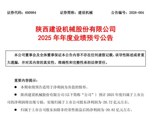 惊呆!48亿市值A股建设机械,预亏超20亿元!