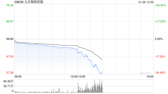 港股九方智投控股午后跳水 股价跌超28%