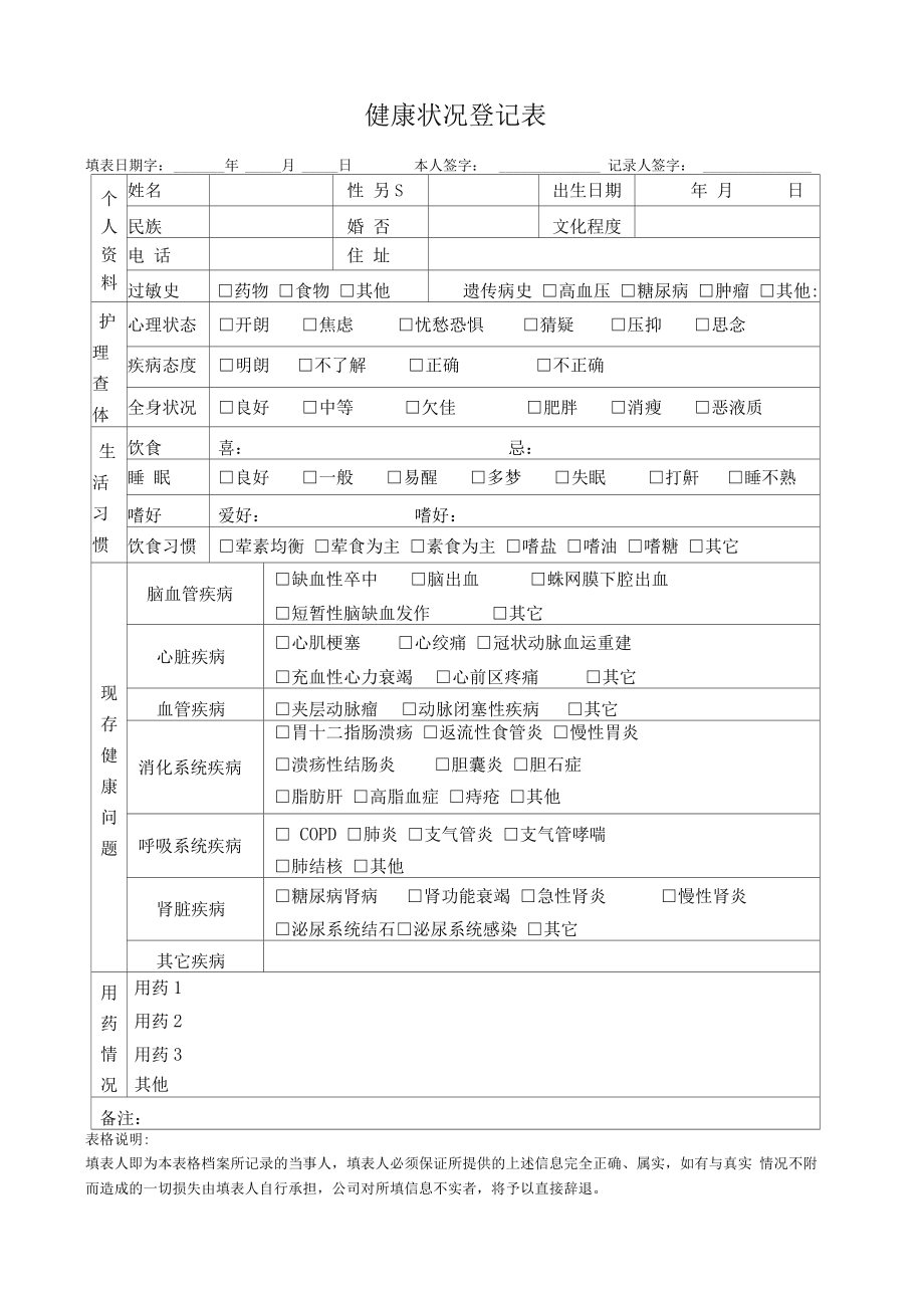【疫情健康登记表/疫情健康信息登记表模板】